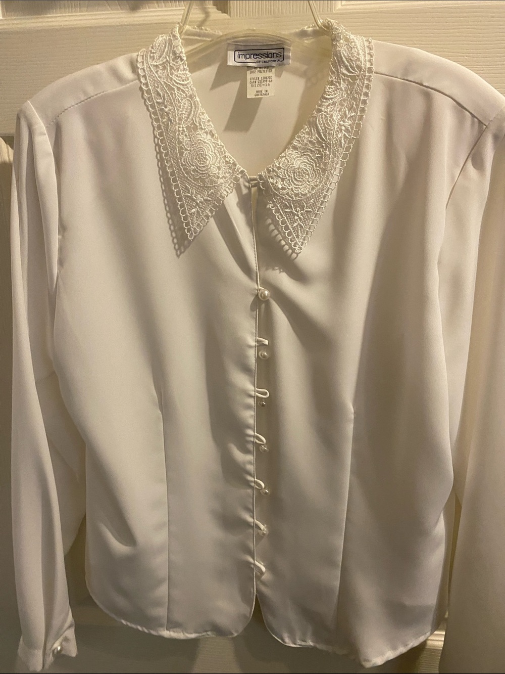 Impressions Cream Lace Collar Button-Front Blouse